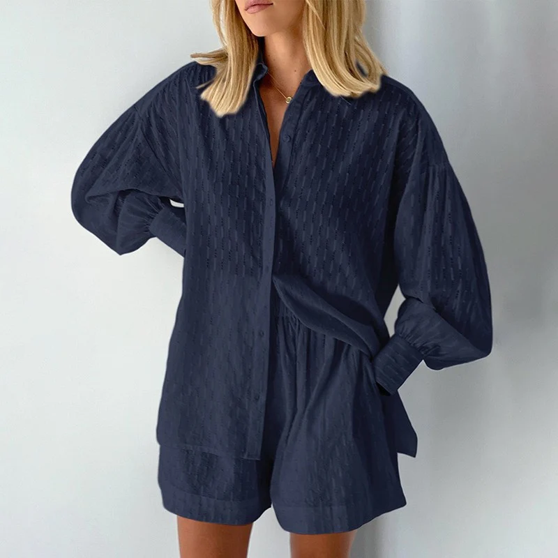 Tweedelige set - Damesblouse met lange mouwen en korte broek voor de zomer-Hallo Susanne