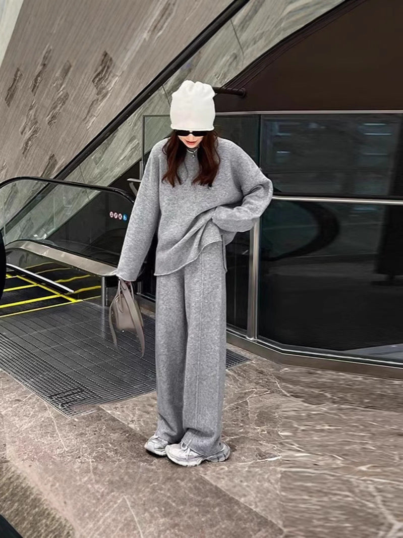 Tweedelige set | Lange Mouwen | Wijde Pijpen | Gebreide Tweedelige Set | Dames Loungewear-Hallo Susanne