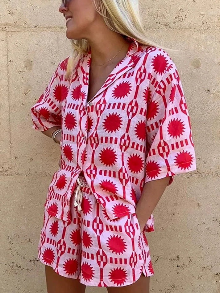 Tweedelige set | Zomer | Los model | Korte broek en overhemd | Samengestelde set voor vrouwen-Hallo Susanne