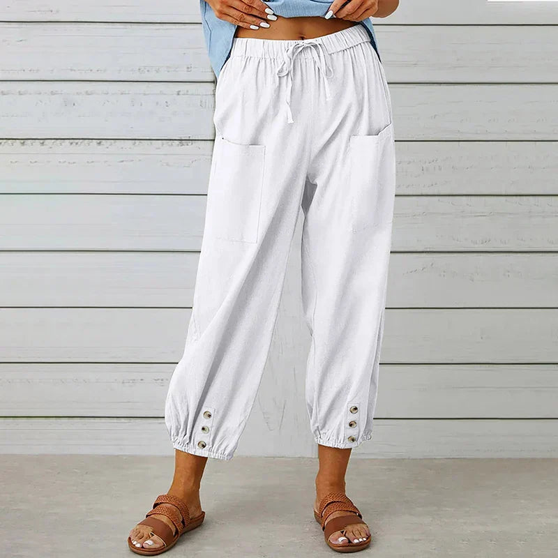 Zomerbroek - Damesbroek met lichtgewicht elastische taille en linnenmix-Hallo Susanne