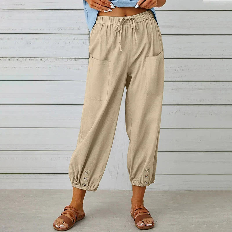 Zomerbroek - Damesbroek met lichtgewicht elastische taille en linnenmix-Hallo Susanne