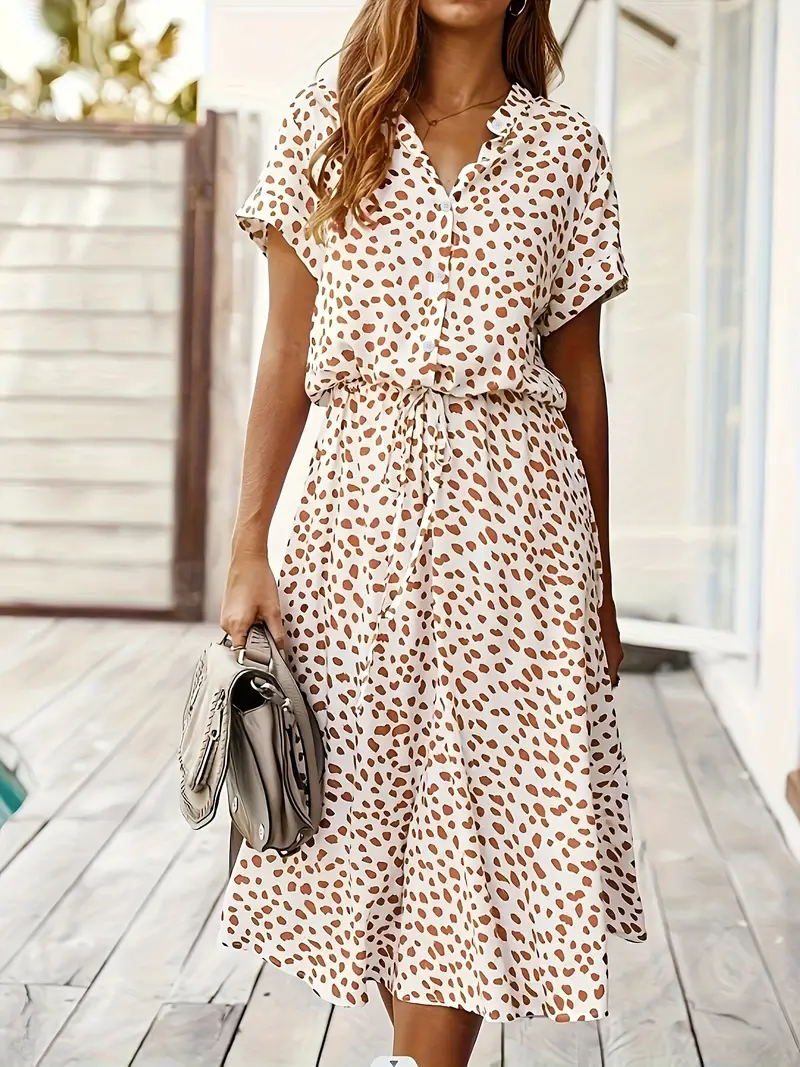 Zomerjurk - Korte Mouw - Ceintuur - Midi-jurk - Zondress-Hallo Susanne