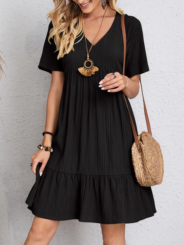 Zomerjurk | Korte Mouw | Los Fit | Geplooide Jurk | Knielengte Jurk-Hallo Susanne