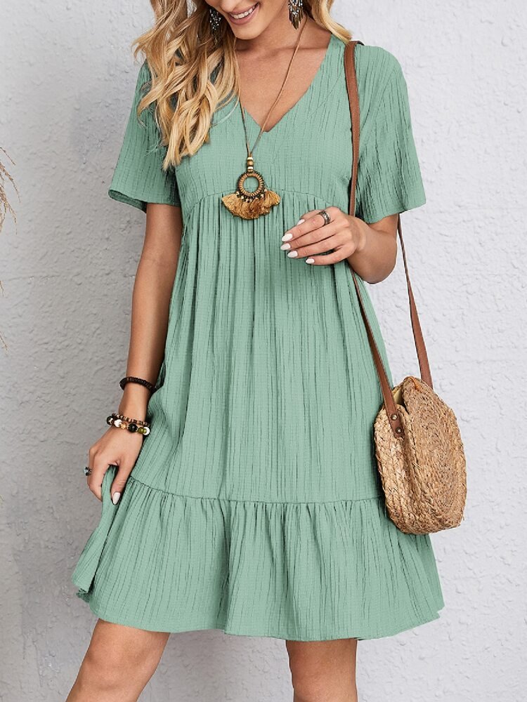 Zomerjurk | Korte Mouw | Los Fit | Geplooide Jurk | Knielengte Jurk-Hallo Susanne