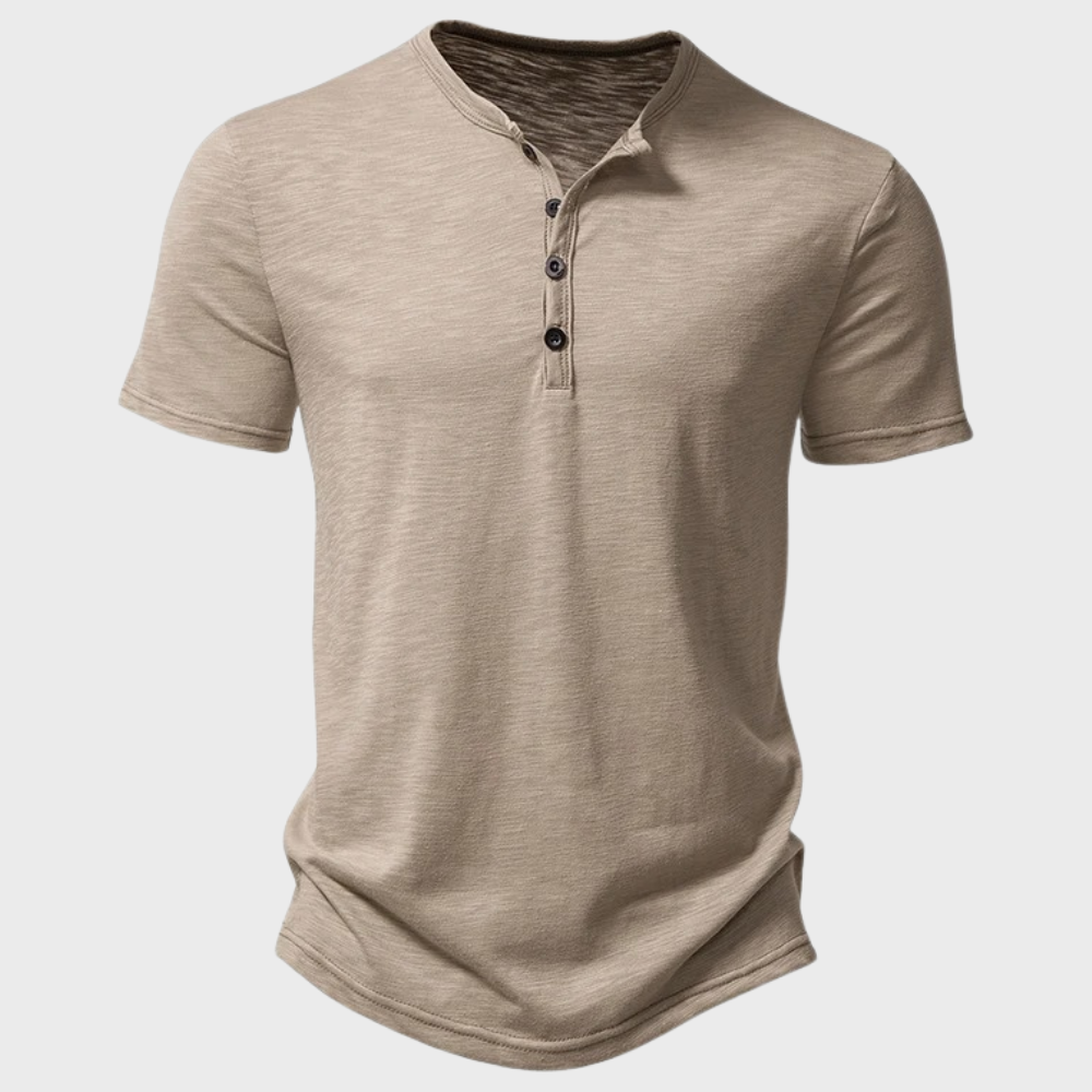Zomers T-shirt | Lichtgewicht | Knoophals | Effen T-shirt | Heren-T-shirt-Hallo Susanne