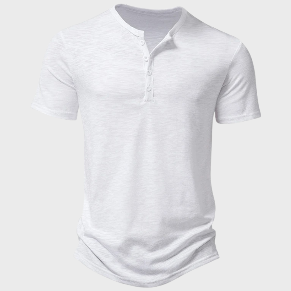Zomers T-shirt | Lichtgewicht | Knoophals | Effen T-shirt | Heren-T-shirt-Hallo Susanne