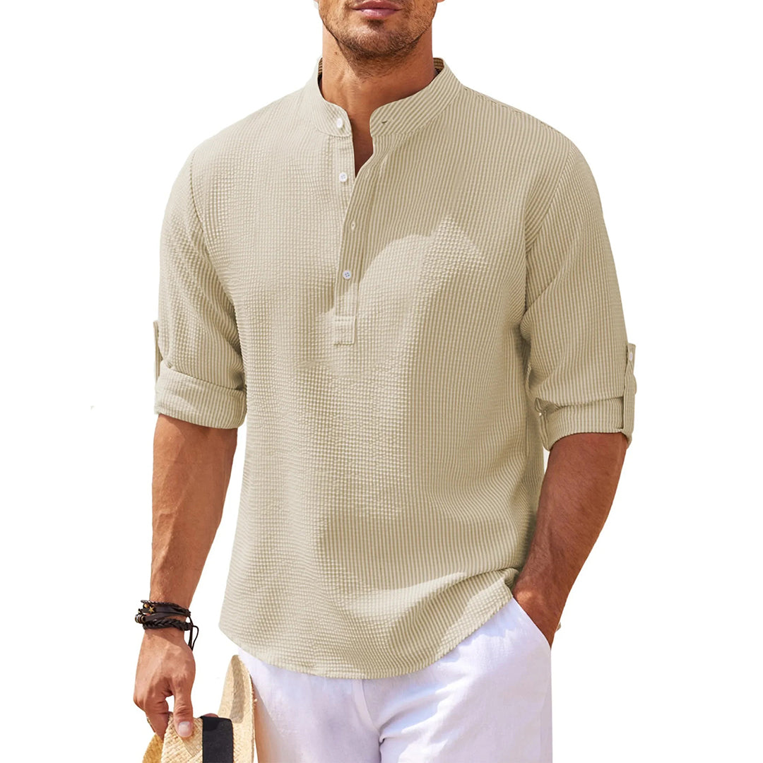 Zomershirt - Lichtgewicht overhemd met lange mouwen met halve knopen voor heren-Hallo Susanne