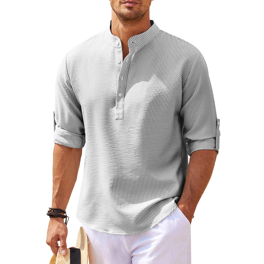 Zomershirt - Lichtgewicht overhemd met lange mouwen met halve knopen voor heren-Hallo Susanne