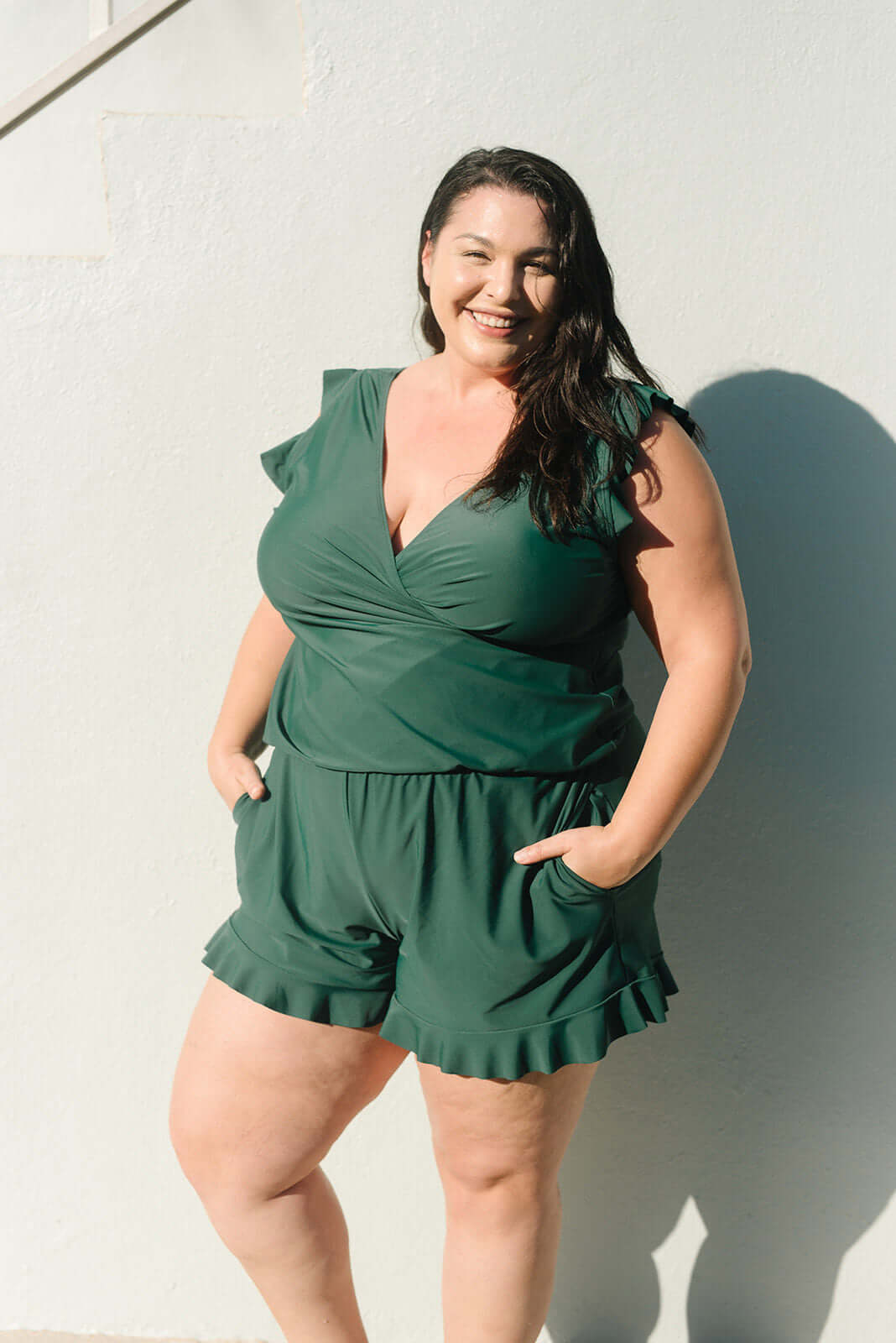 Zwembroek - Ingebouwde beha - Ruches - Badpakken met korte broek - Dameszwemkleding-Hallo Susanne