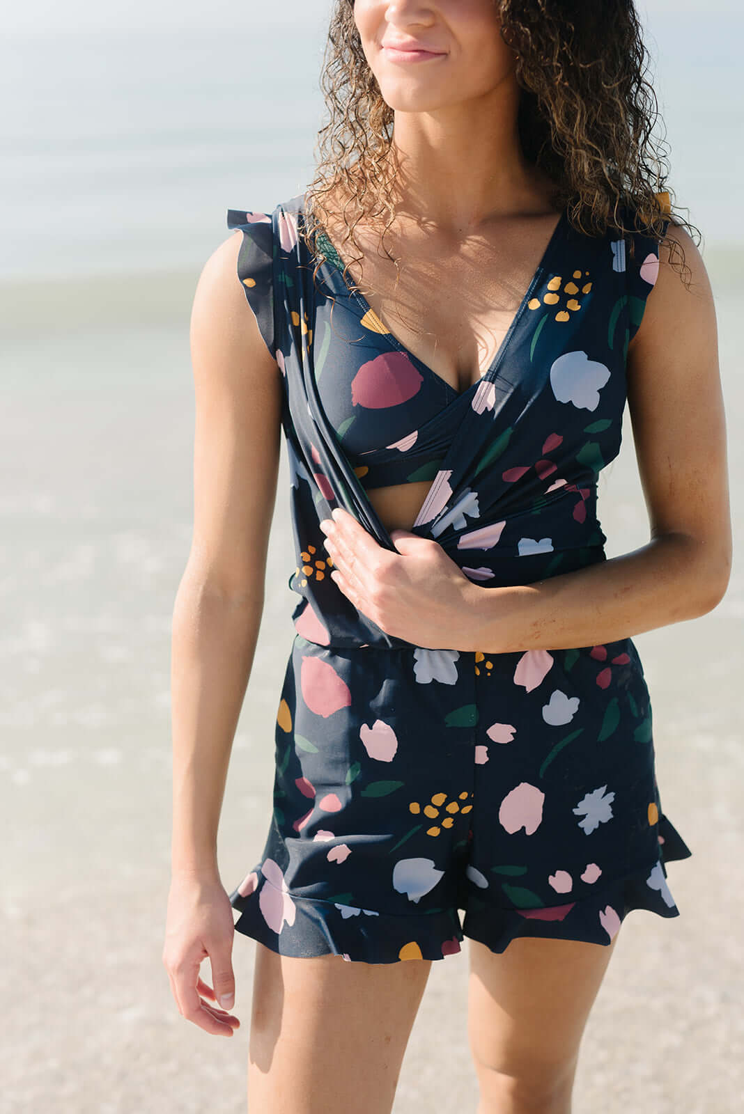Zwembroek - Ingebouwde beha - Ruches - Badpakken met korte broek - Dameszwemkleding-Hallo Susanne