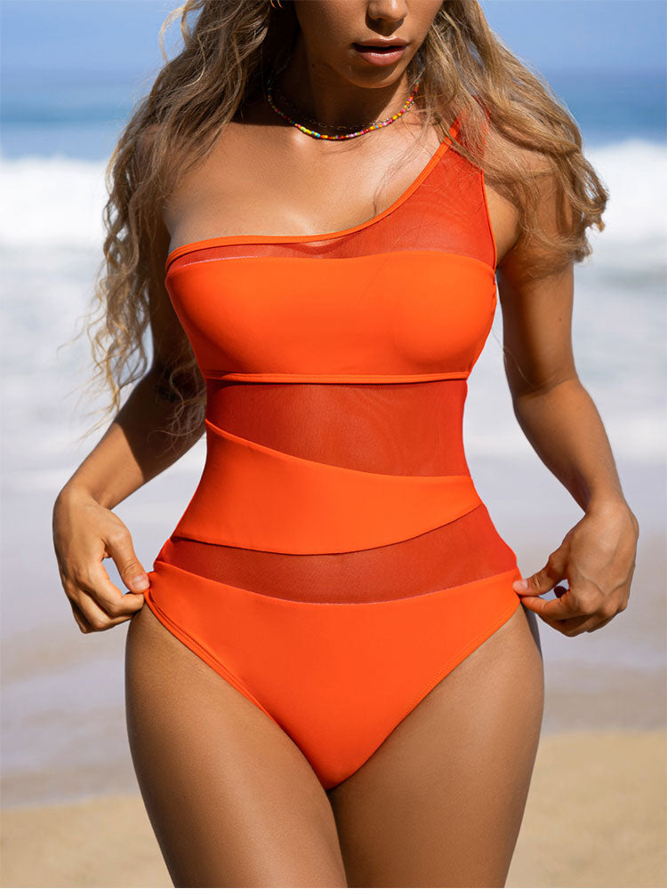 Zwempak - One Shoulder - Mesh - Badpak - Dameszwemmode-Hallo Susanne