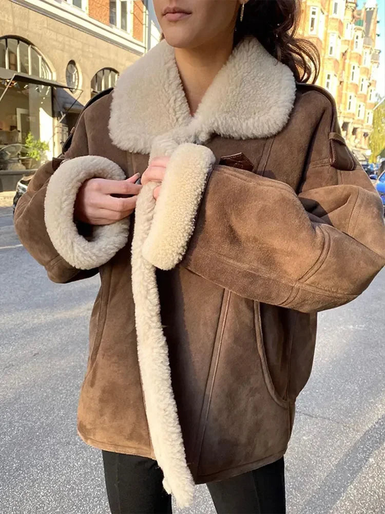 Aviatorjack - Suedette - Fleece gevoerd - Jas met Sherpa - Pilotenjack Dames-Hallo Susanne