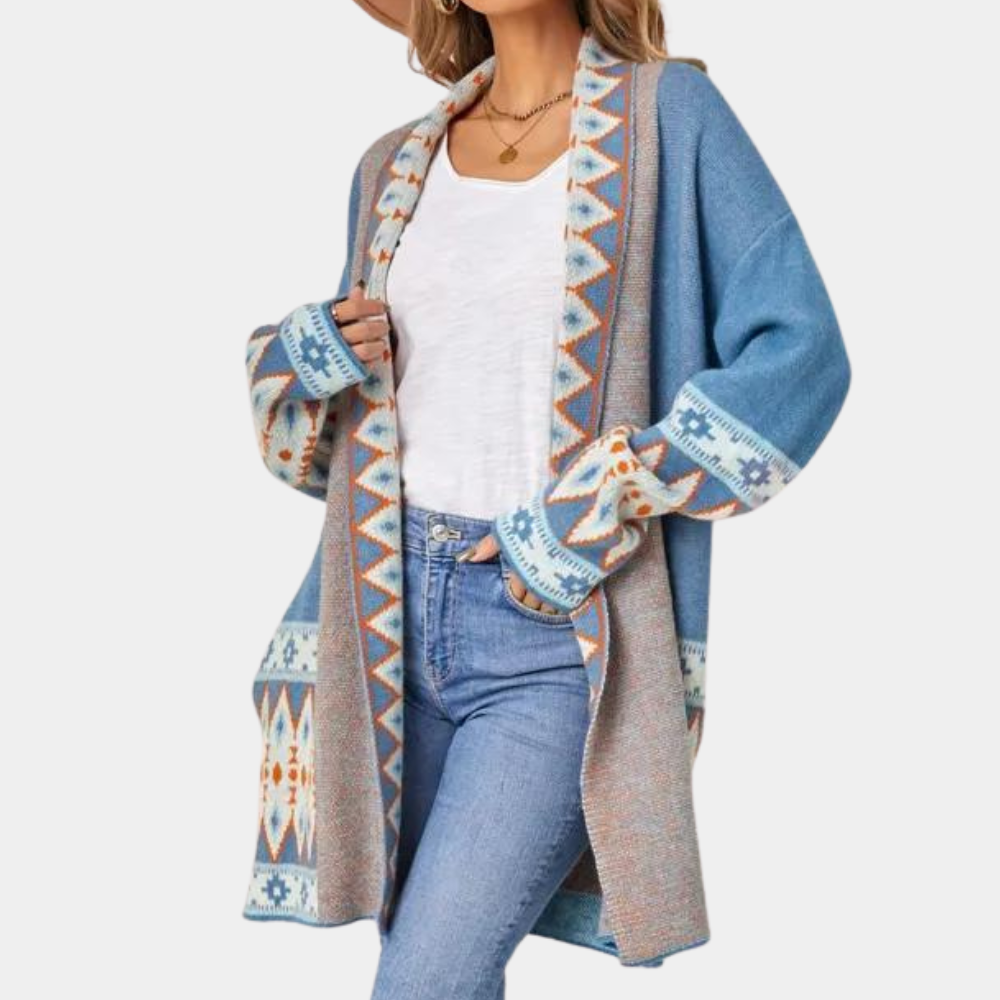 Blauw vest - Boho - Open voorkant - Lang vest - Damesbreigoed-Hallo Susanne