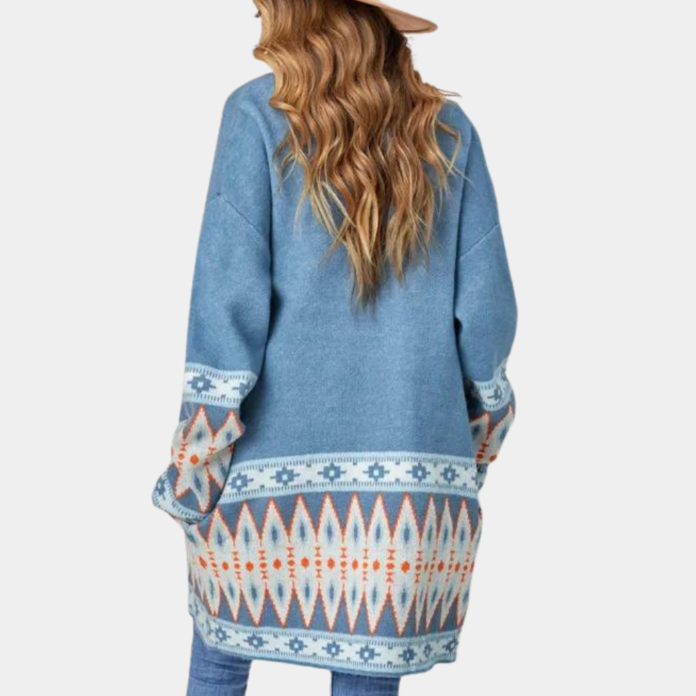 Blauw vest - Boho - Open voorkant - Lang vest - Damesbreigoed-Hallo Susanne