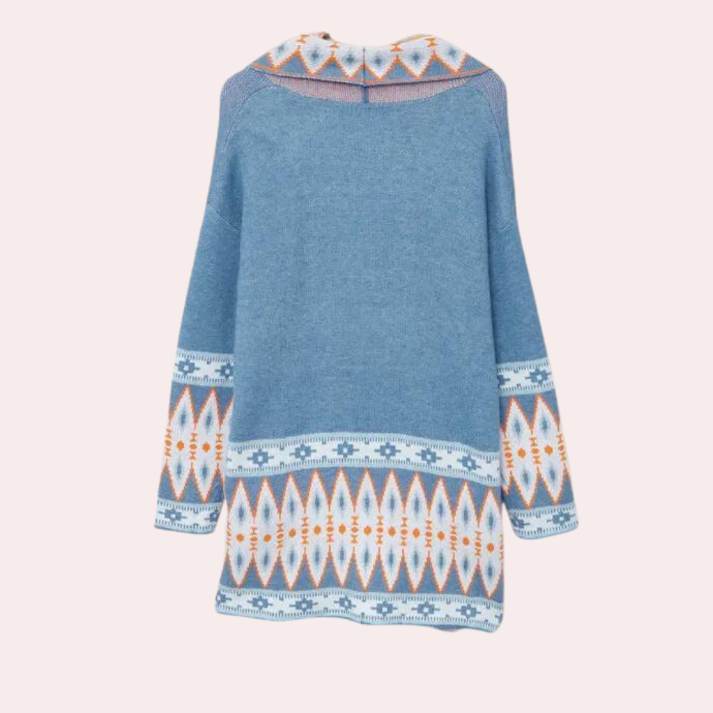 Blauw vest - Boho - Open voorkant - Lang vest - Damesbreigoed-Hallo Susanne
