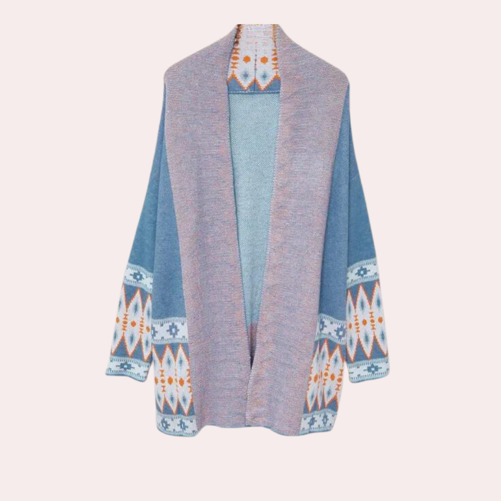 Blauw vest - Boho - Open voorkant - Lang vest - Damesbreigoed-Hallo Susanne