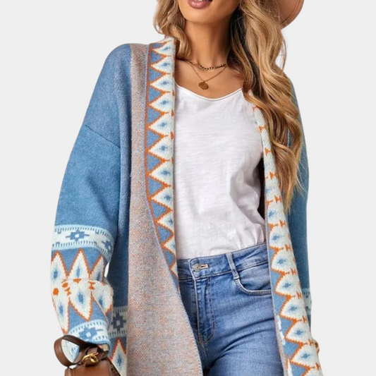 Blauw vest - Boho - Open voorkant - Lang vest - Damesbreigoed-Hallo Susanne