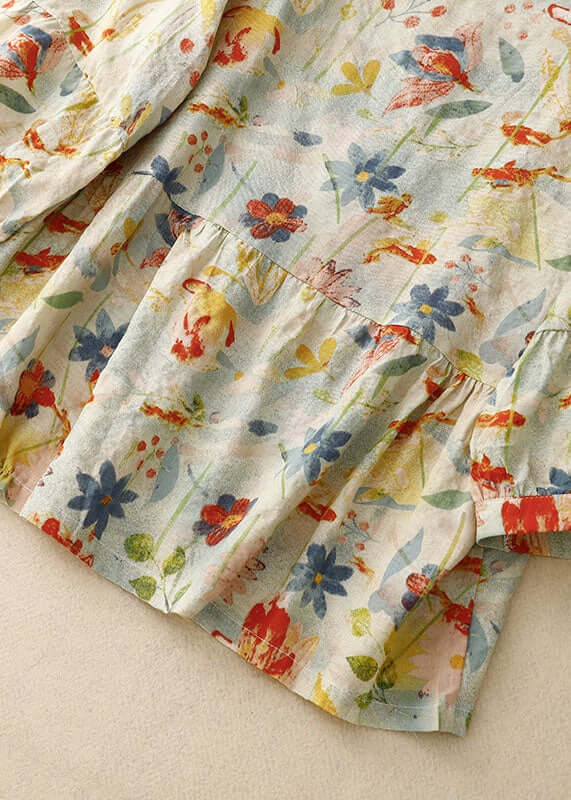 Bloemenblouse - Dameshemd met lange mouwen en losse knoopsluiting van linnen-Hallo Susanne