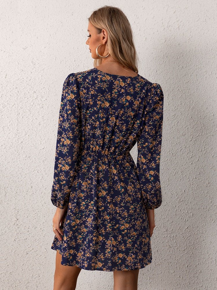 Bloemenjurk | Lange Mouw | V-Hals | Mini Jurk | Zomerjurk-Hallo Susanne