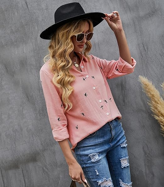 Blouse - Lange Mouw - Button-Up - Linnen Overhemd - Dames Overhemden-Hallo Susanne