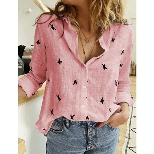 Blouse - Lange Mouw - Button-Up - Linnen Overhemd - Dames Overhemden-Hallo Susanne