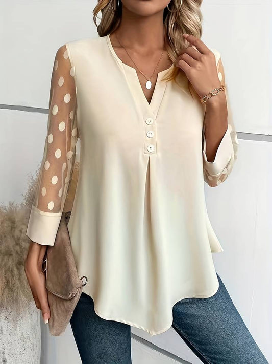 Blouse - Sheer Sleeve - Loose Fit - Lange Mouw Tops - Dameskleding-Hallo Susanne
