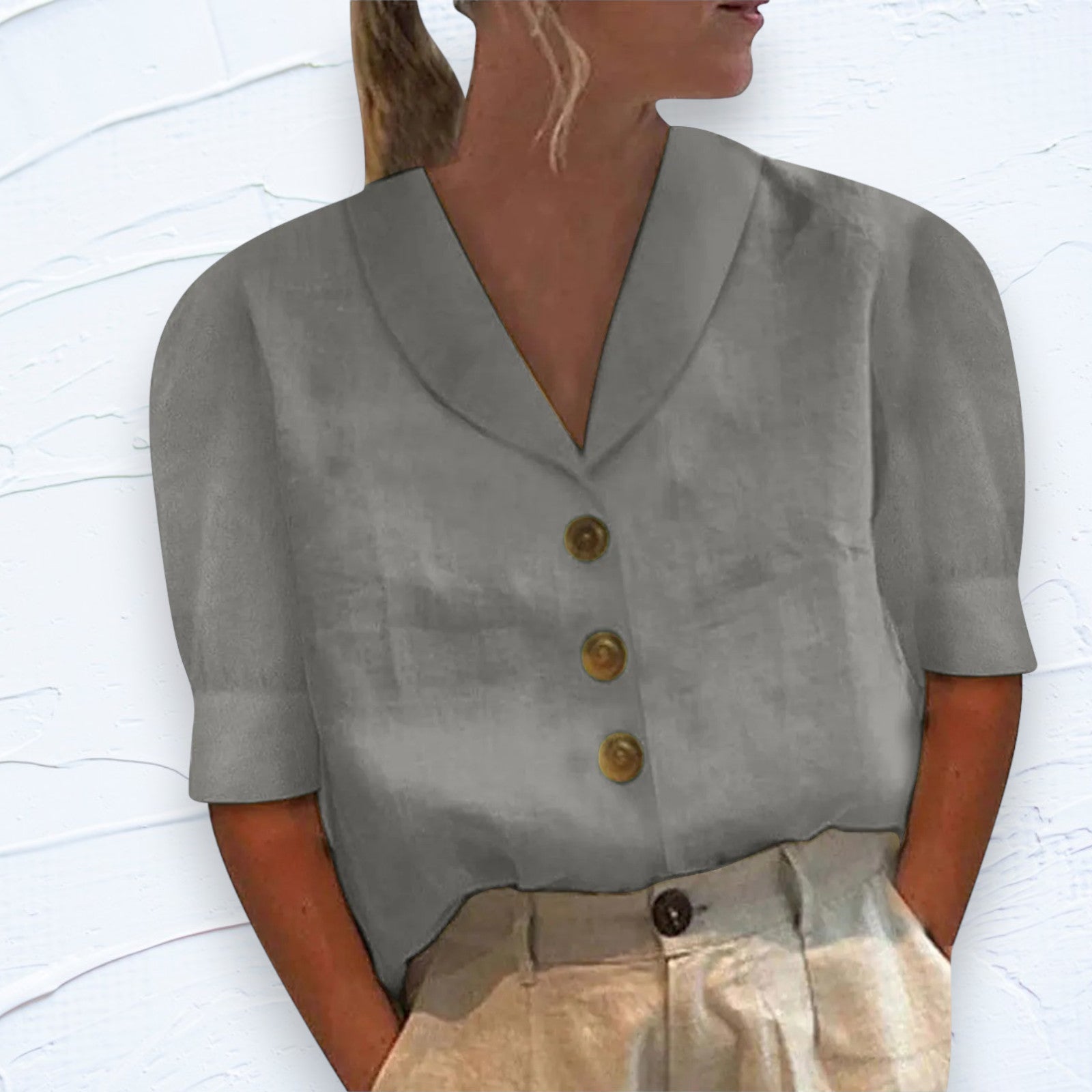 Blouse met korte mouwen | Losse pasvorm | Kraag | Knoopsluiting | Dames tops-Hallo Susanne