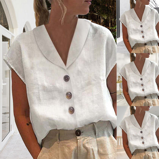 Blouse met korte mouwen | Losse pasvorm | Kraag | Knoopsluiting | Dames tops-Hallo Susanne