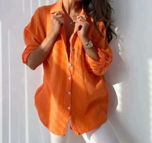 Blouse met lange mouwen - Lichtgewicht - Oversized - Button-Up Shirt - Dameskleding-Hallo Susanne