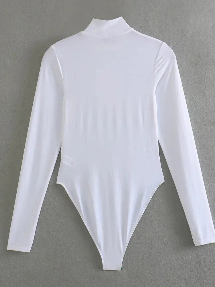 Bodysuit met hoge hals - Bodysuit met lange mouwen en coltrui voor dames-Hallo Susanne