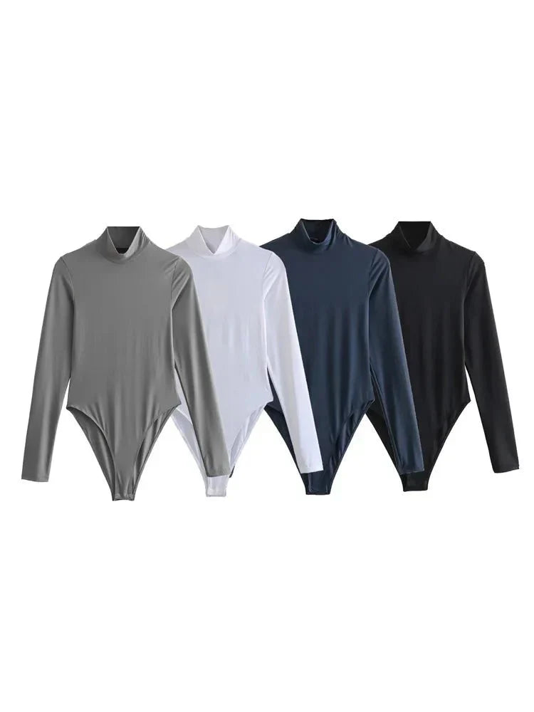 Bodysuit met hoge hals - Bodysuit met lange mouwen en coltrui voor dames-Hallo Susanne