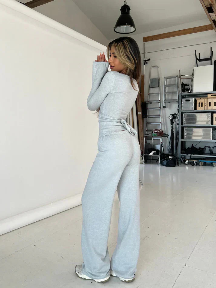 Broek en top set | Lange mouwen | V-hals | Tweedelige set | Dameskleding-Hallo Susanne