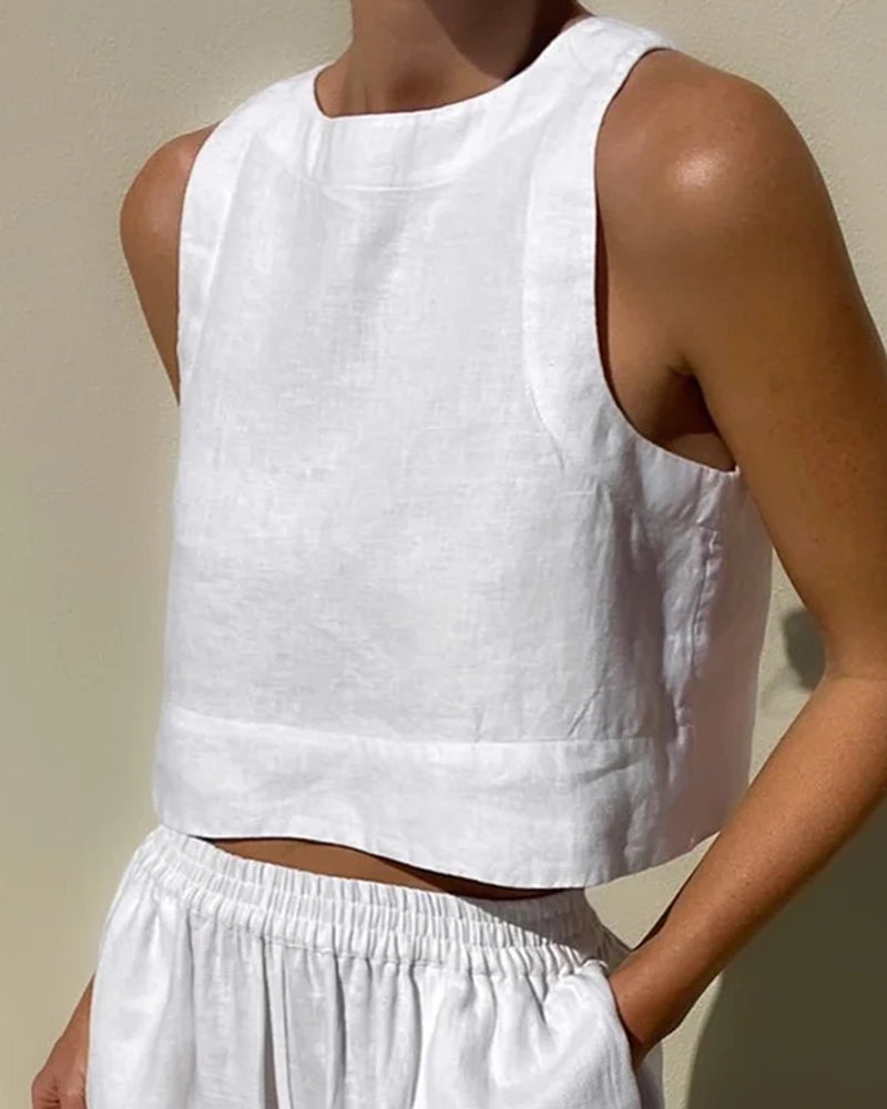 Broek met Wijde Pijpen en Top - Casual Loose Fit Zomerset voor Dames-Hallo Susanne