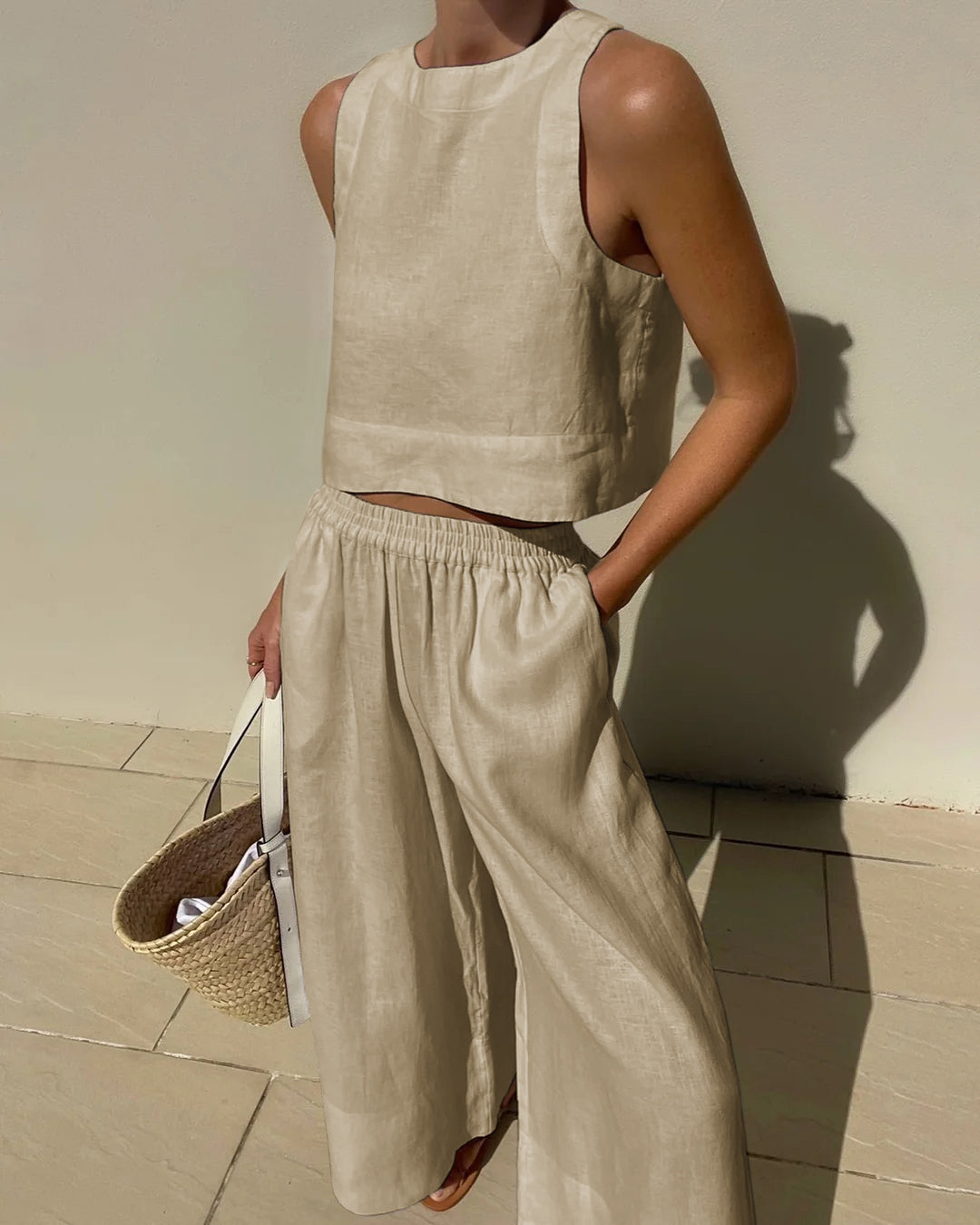 Broek met Wijde Pijpen en Top - Casual Loose Fit Zomerset voor Dames-Hallo Susanne