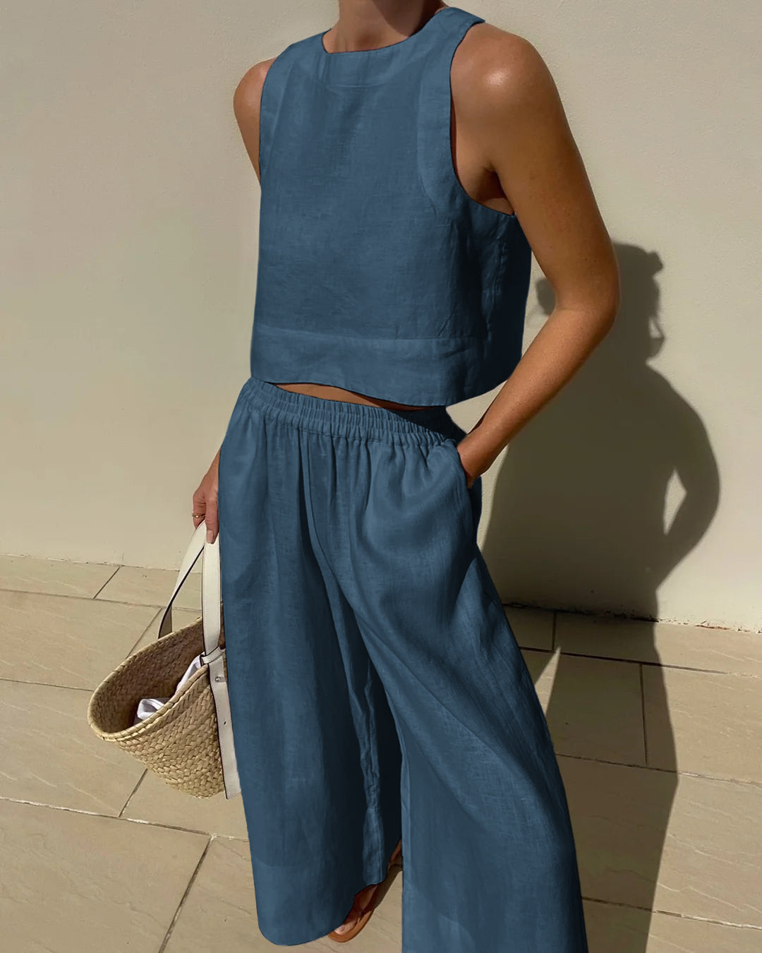Broek met Wijde Pijpen en Top - Casual Loose Fit Zomerset voor Dames-Hallo Susanne
