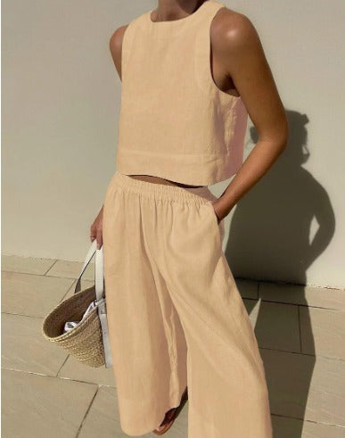 Broek met Wijde Pijpen en Top - Casual Loose Fit Zomerset voor Dames-Hallo Susanne