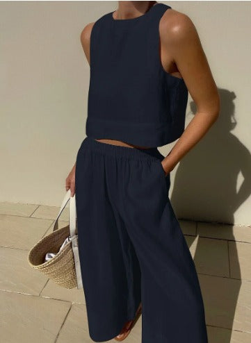 Broek met Wijde Pijpen en Top - Casual Loose Fit Zomerset voor Dames-Hallo Susanne