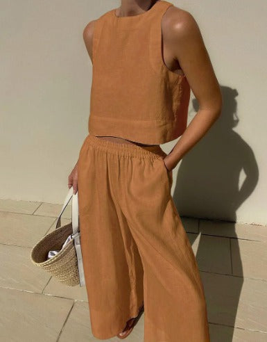 Broek met Wijde Pijpen en Top - Casual Loose Fit Zomerset voor Dames-Hallo Susanne