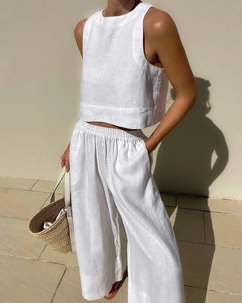 Broek met Wijde Pijpen en Top - Casual Loose Fit Zomerset voor Dames-Hallo Susanne