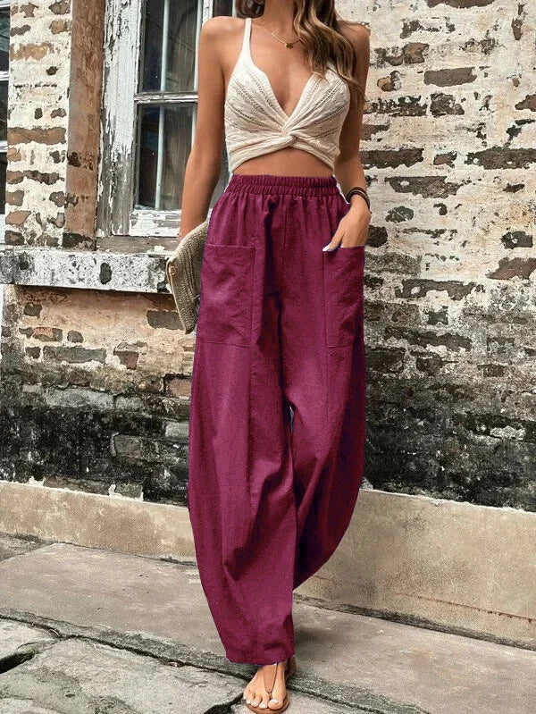 Broek met wijde pijpen - Baggy - Hoge taille - Zomerbroek - Damesbroek-Hallo Susanne