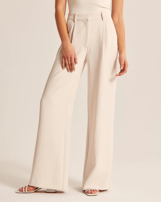 Broek met wijde pijpen | Hoge taille | Beige | Broek met wijde pijpen | Broek voor dames-Hallo Susanne