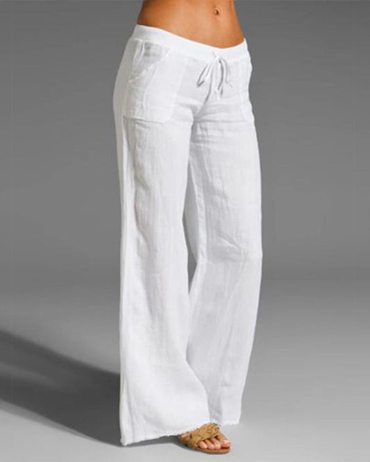 Broek met wijde pijpen | Lage taille | Koord | Linnen Broek | Dameskleding-Hallo Susanne