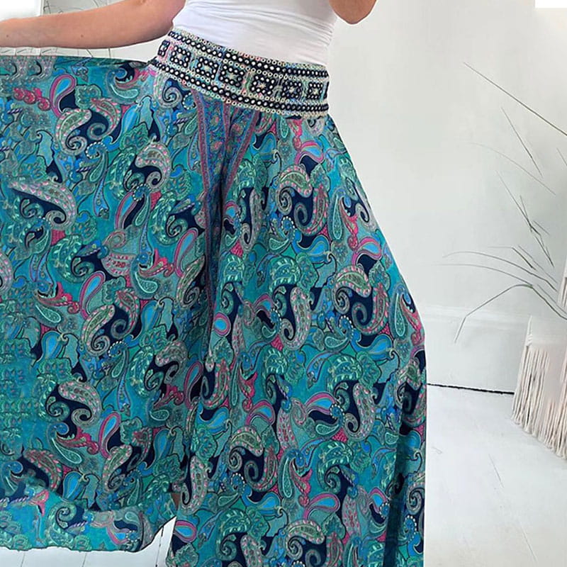 Broek met wijde pijpen | Paisleyprint | Flowy | Boho Broek | Dames Zomerbroek-Hallo Susanne