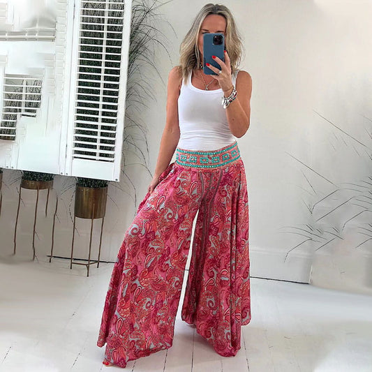 Broek met wijde pijpen | Paisleyprint | Flowy | Boho Broek | Dames Zomerbroek-Hallo Susanne