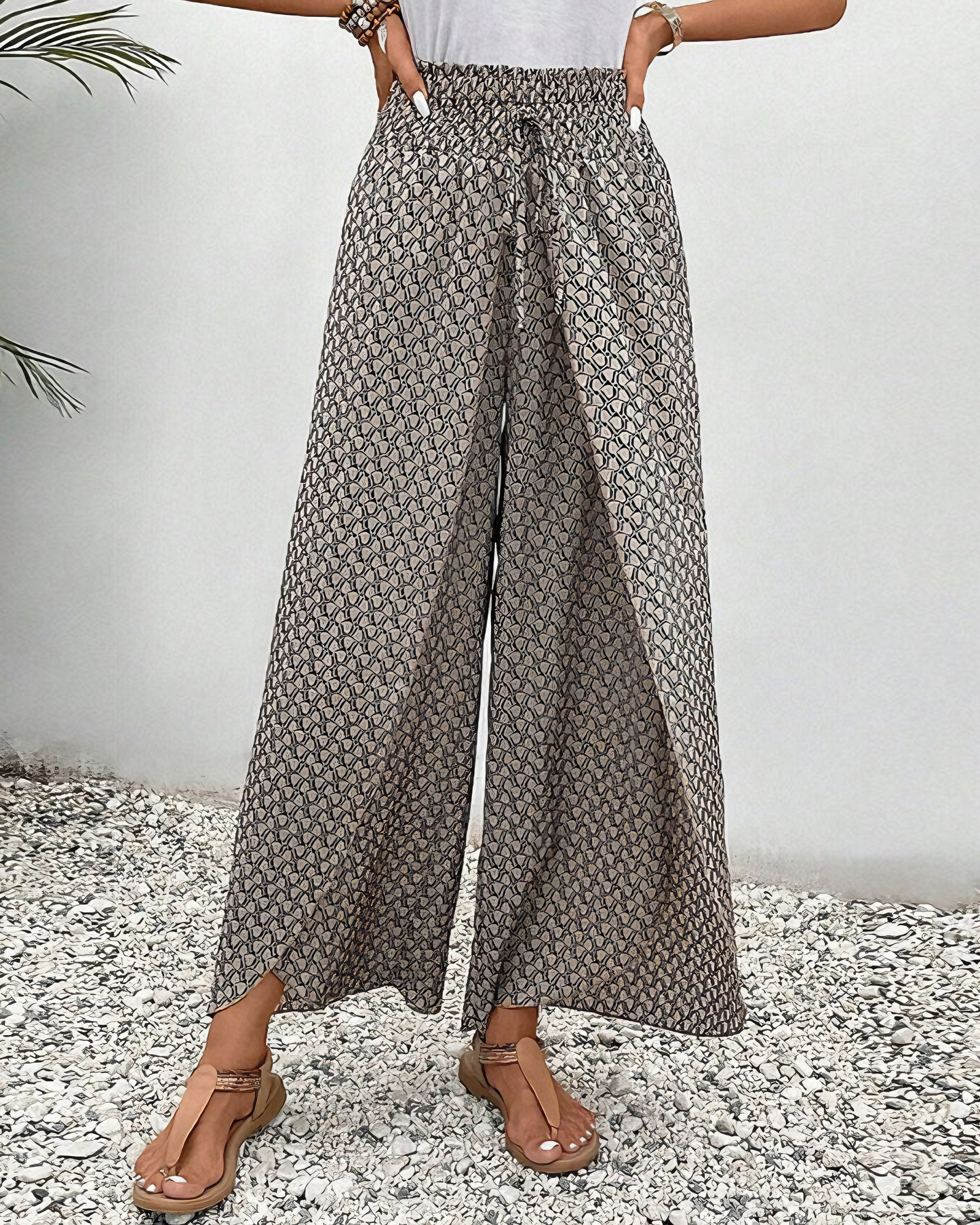 Broek met wijde pijpen - Soepelvallende damesbroek met hoge taille voor de zomer-Hallo Susanne