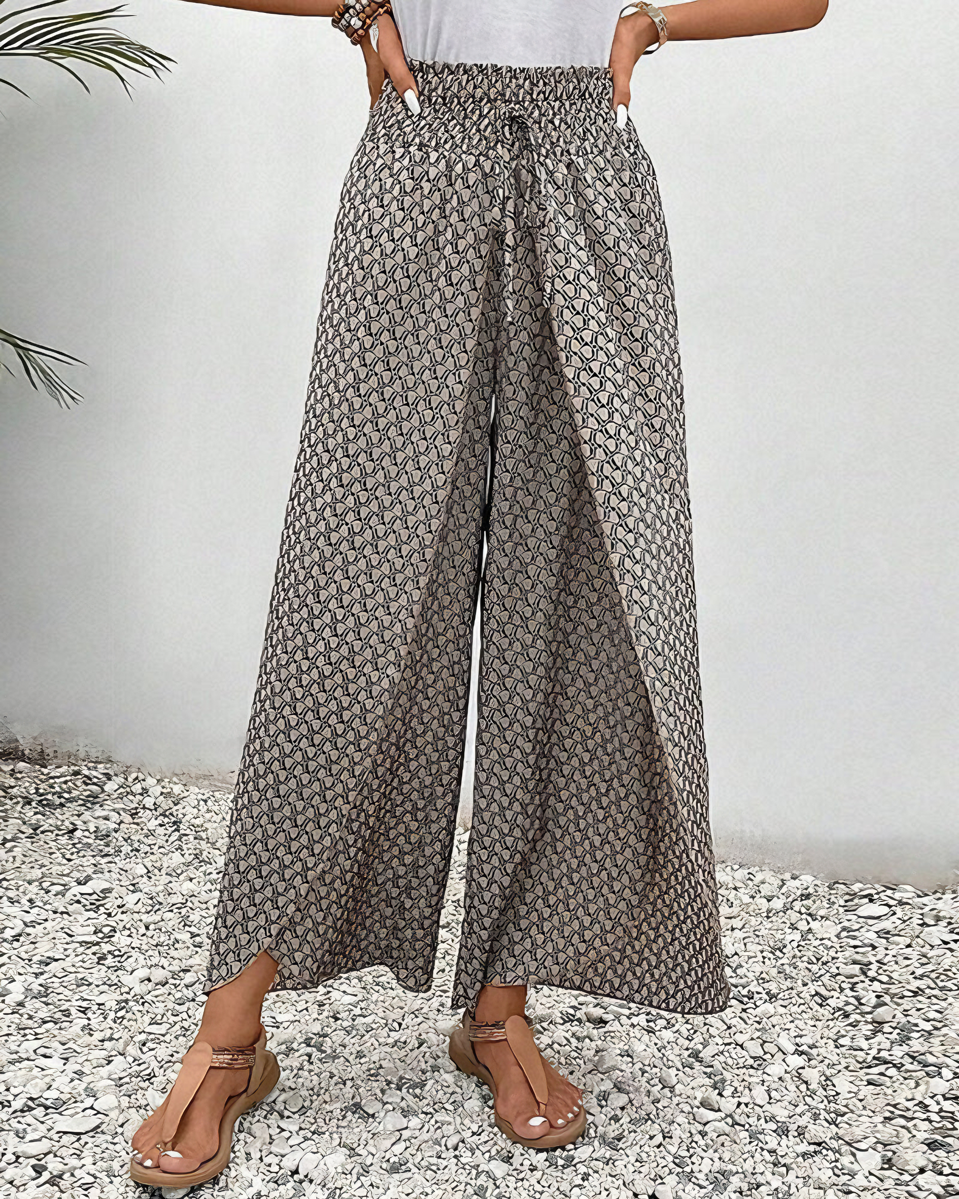 Broek met wijde pijpen - Soepelvallende damesbroek met hoge taille voor de zomer-Hallo Susanne