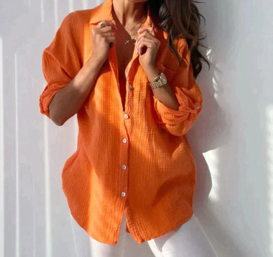 Button-Up Blouse | Lange Mouwen | Los Fit | Zomer Overhemd | Dameskleding-Hallo Susanne