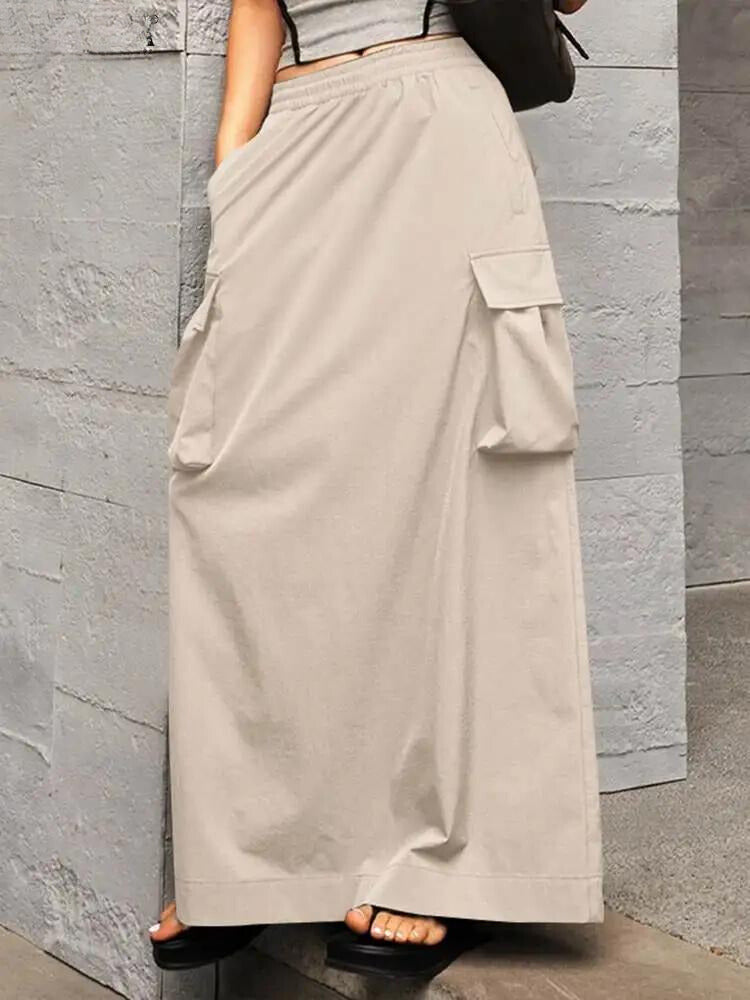 Cargo rok - Elastische katoenen maxi rok voor dames met zakken-Hallo Susanne