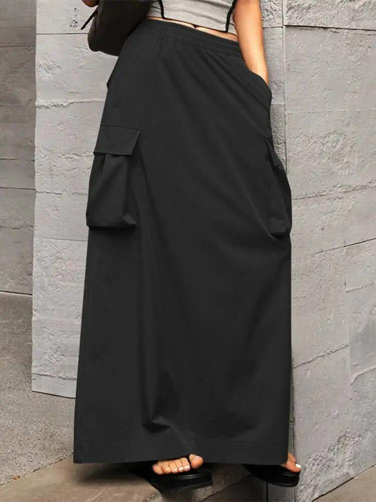 Cargo rok - Elastische katoenen maxi rok voor dames met zakken-Hallo Susanne
