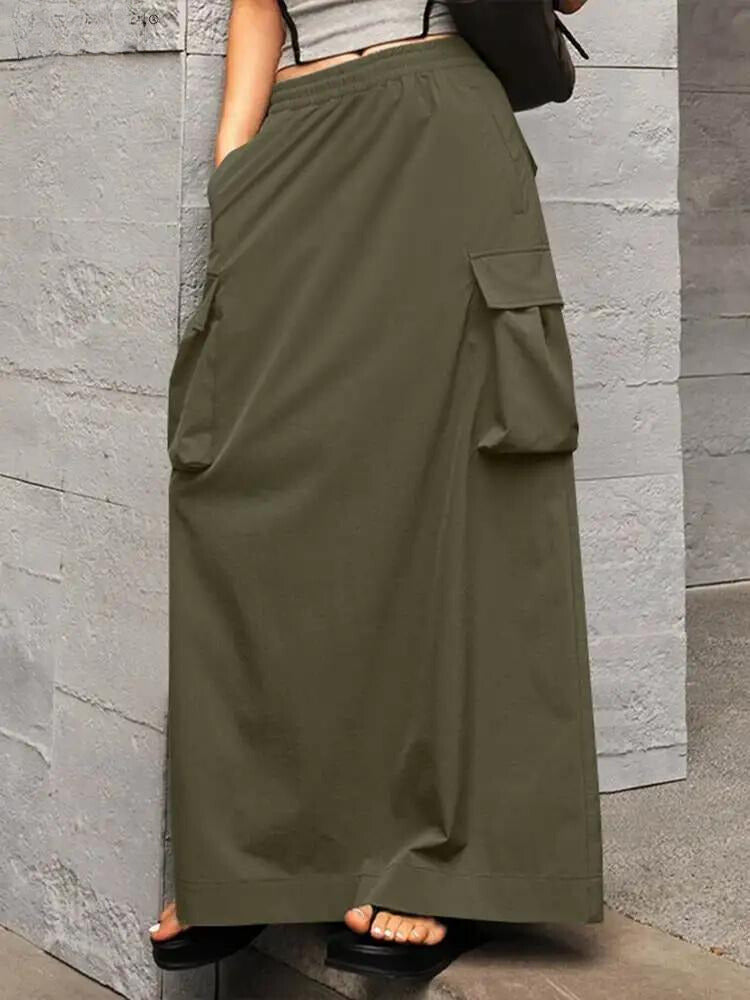 Cargo rok - Elastische katoenen maxi rok voor dames met zakken-Hallo Susanne